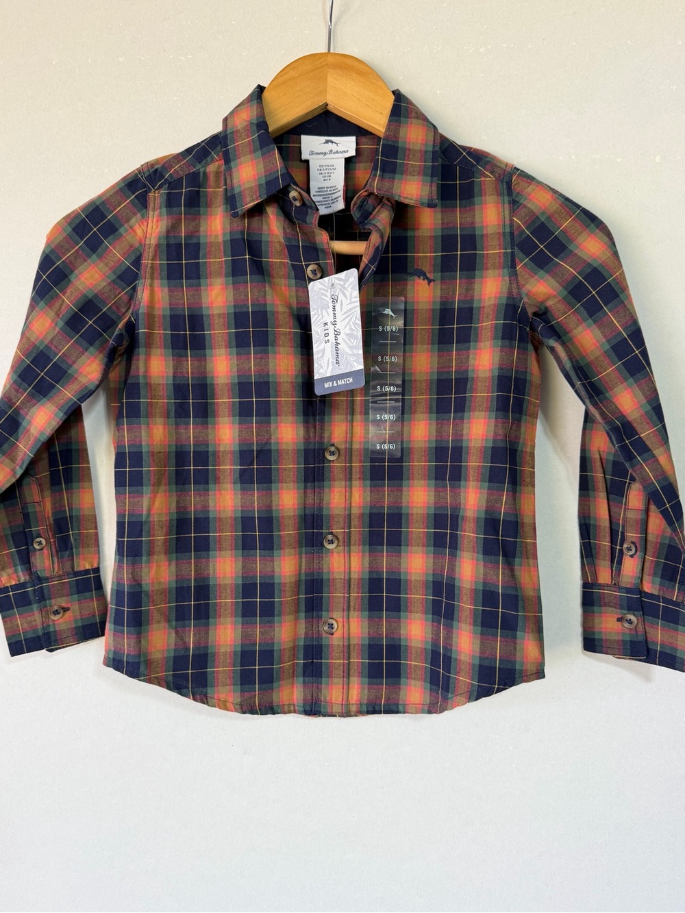 Tommy Bahama Boys Plaid Button-Down Shirt in Navy & Orange